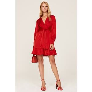 Marissa Webb Red Satin Long Sleeve Tie Front Mini Dress Size 6